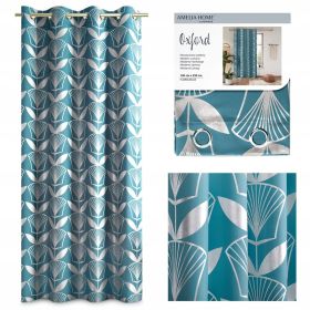 Zasłona 140 x 250 Dekoracyjna przelotkach TURKUSOWA srebrne kwiaty