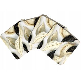 PODSTAWKA POD KUBEK BIAŁO CZARNE LISTKI KPL 4 SZTUKI