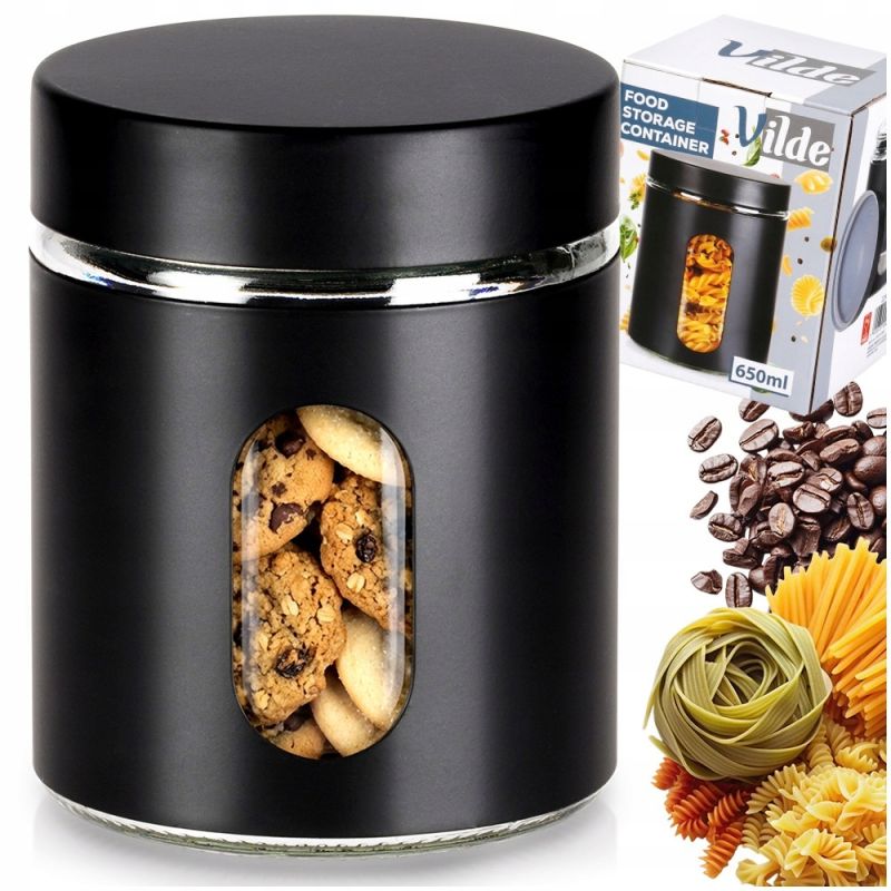 Pojemnik SZKLANY CZARNY ZAKRĘCANY na żywność produkty sypkie szczelny 650ml