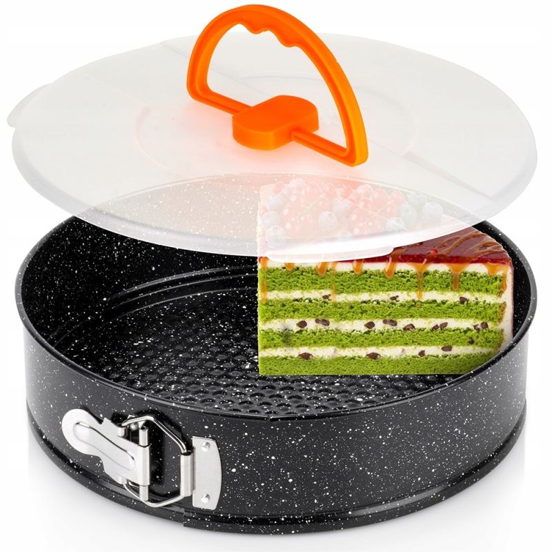 Blacha do pieczenia okrągła Tortownica rozpinana granitowa z pokrywką 26 cm