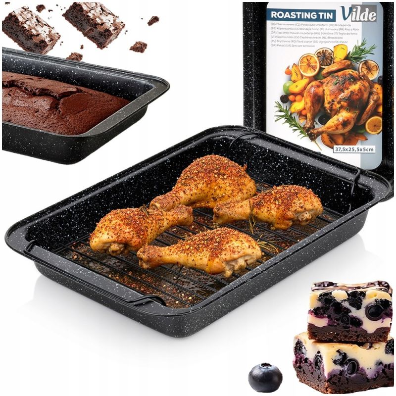 Blacha do pieczenia Brytfanna granitowa z rusztem 37,5x25,5x5 cm Non-stick