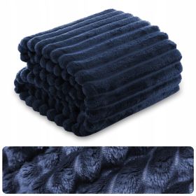 KOC narzuta na łóżko w pasy tłoczony Mikrofibra 200x220 GRANATOWY Nuvio