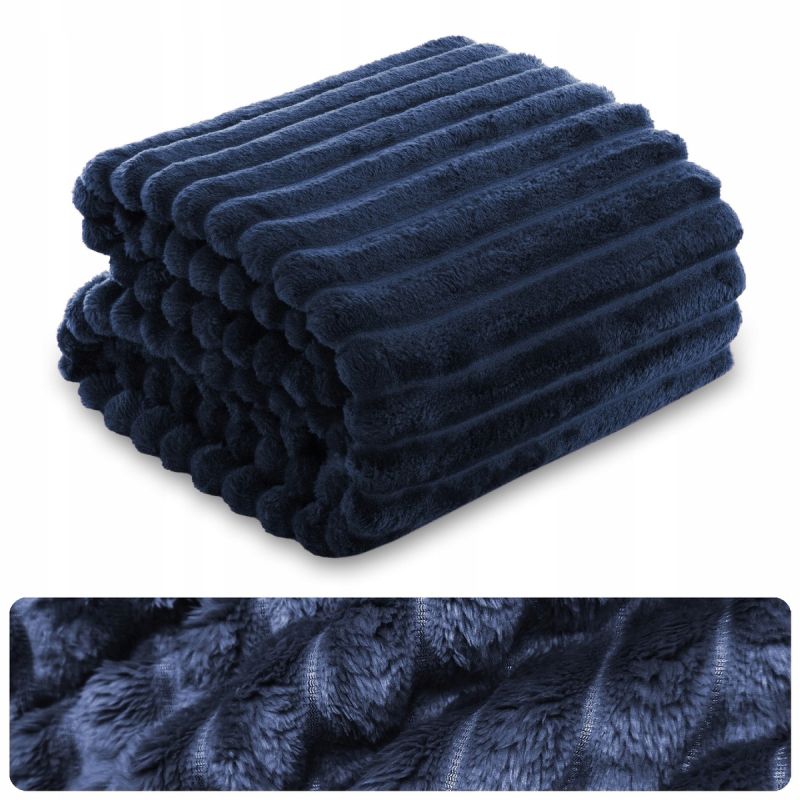 KOC narzuta na łóżko w pasy tłoczony Mikrofibra 200x220 GRANATOWY Nuvio