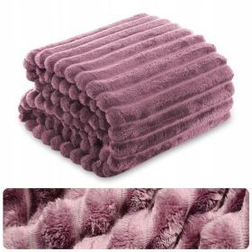 KOC narzuta na łóżko w pasy tłoczony Mikrofibra 200x220 PUDROWY RÓŻ Nuvio