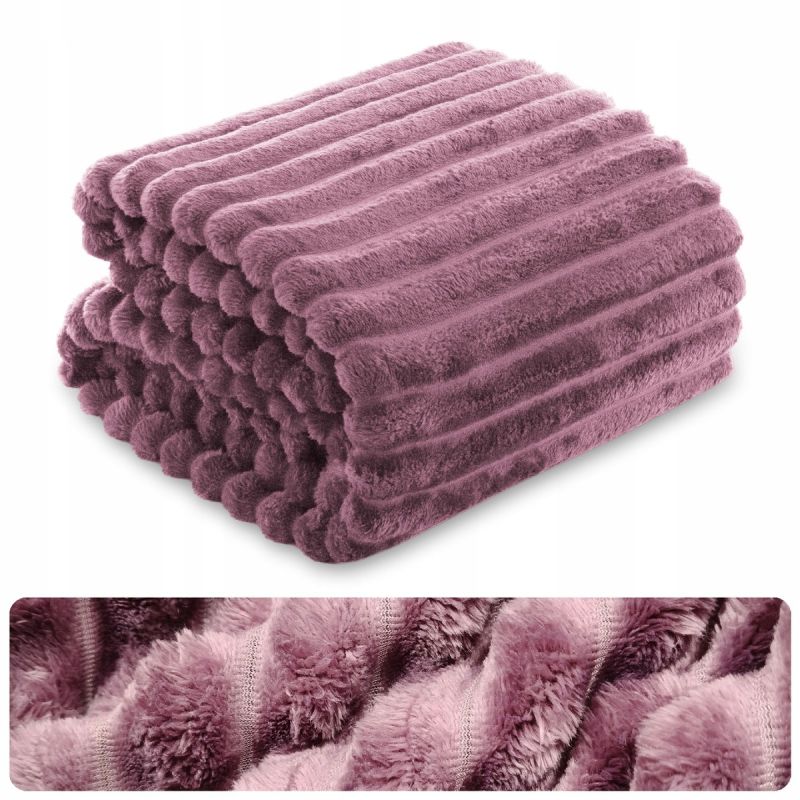 KOC narzuta na łóżko w pasy tłoczony Mikrofibra 200x220 PUDROWY RÓŻ Nuvio