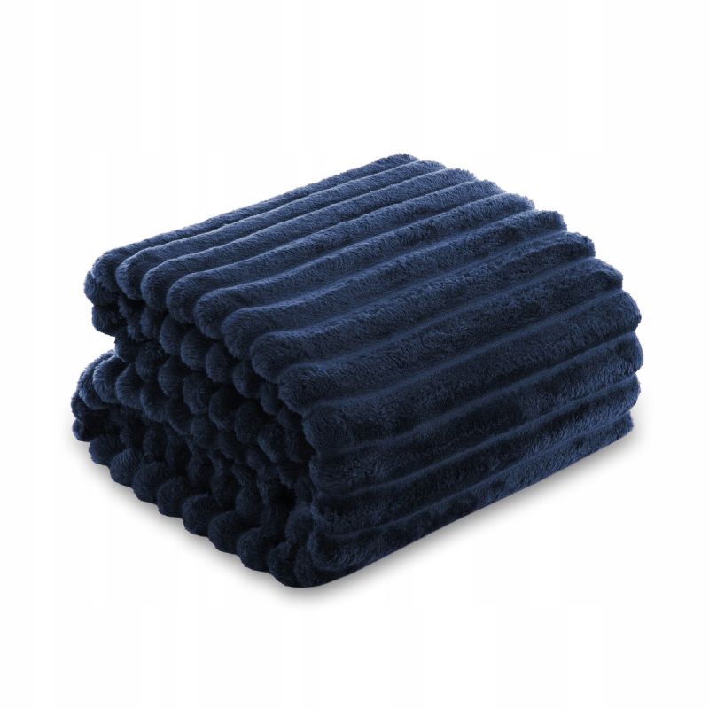 KOC narzuta na łóżko w pasy tłoczony Mikrofibra 160x200 GRANATOWY Nuvio