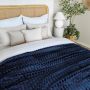 KOC narzuta na łóżko w pasy tłoczony Mikrofibra 160x200 GRANATOWY Nuvio