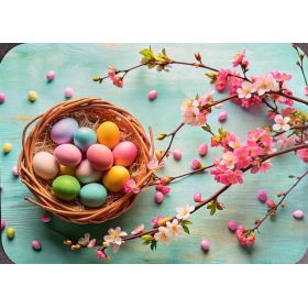 PODKŁADKA NA STÓŁ WIELKANOCNA MATA RÓŻOWE TULIPANY PISANKI