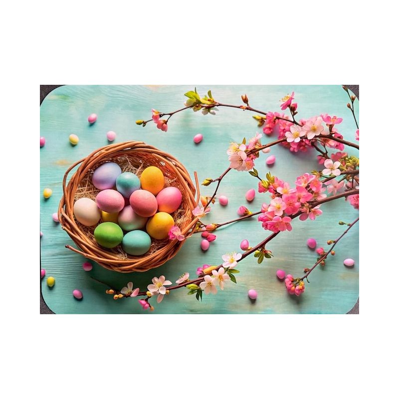 PODKŁADKA NA STÓŁ WIELKANOCNA MATA RÓŻOWE TULIPANY PISANKI