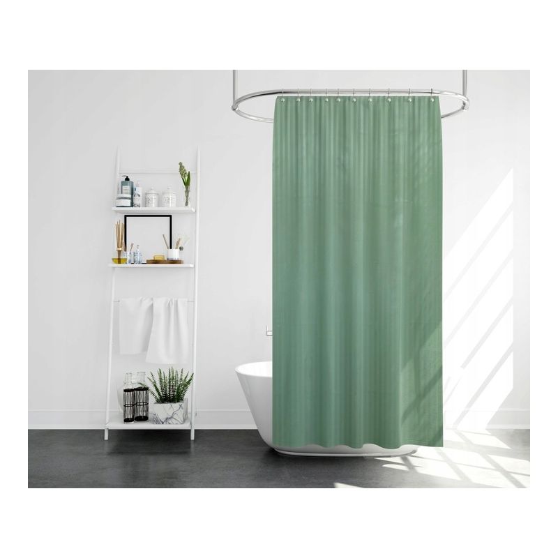 GRUBA ZASŁONA PRYSZNICOWA POLIESTROWA 180cm x 180 MIĘTOWA PASKI