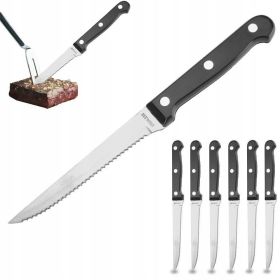 Noże z ząbkowanym ostrzem do steków i burgerów stalowe 21cm komplet 6 szt