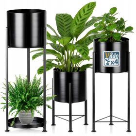 Kwietnik czarny metalowy zestaw 3 kwietników donice stojak do kwiatów