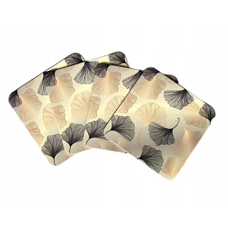 PODSTAWKA POD KUBEK ZŁOTO CZARNE LISTKI KPL 4 SZTUKI