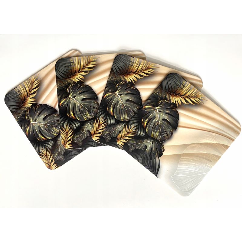 PODSTAWKA POD KUBEK ZŁOTO CZARNE LIŚCIE MONSTERY KPL 4 SZTUKI