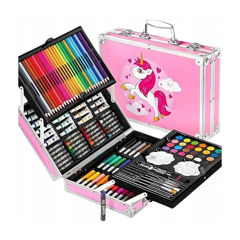 Zestaw Artystyczny dla Dzieci z Różową Walizką Jednorożec kredki farby 145
