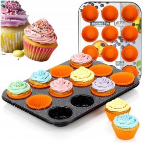 Forma do muffinek granitowa Vilde 26,5 x 35,5cm z foremkami silikonowymi