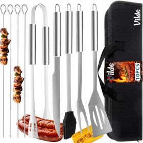 Duży zestaw przyborów do grilla stal nierdzewna w etui 10 el.