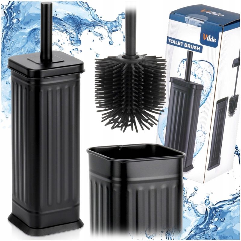 Szczotka do toalety silikonowa ze stojakiem metalowym czarna WC 36,5 cm