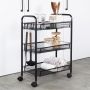 Wózek na kółkach mobilny regał metalowy czarny 3-poziomowy 44 x 26 x 63 cm