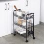 Wózek na kółkach mobilny regał metalowy czarny 3-poziomowy 44 x 26 x 63 cm
