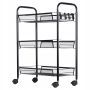 Wózek na kółkach mobilny regał metalowy czarny 3-poziomowy 44 x 26 x 63 cm