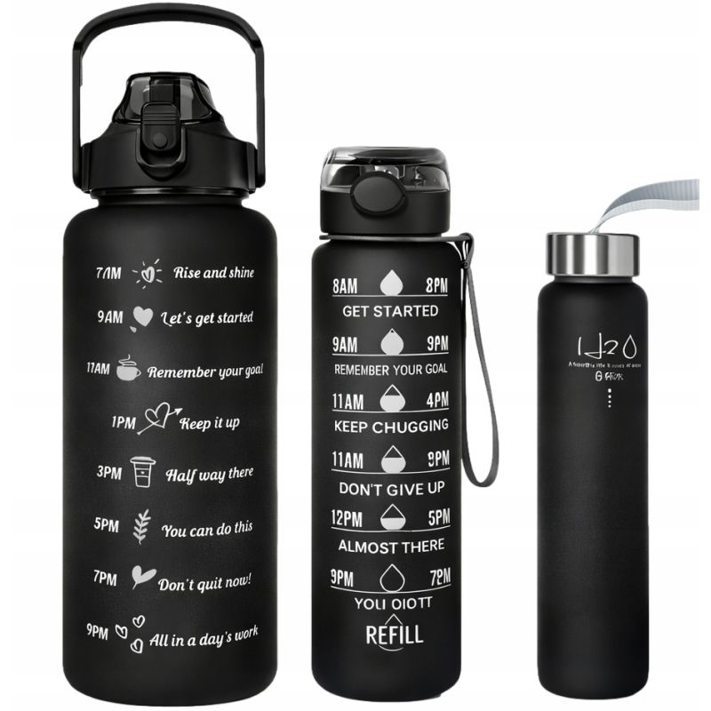 Zestaw 3 Butelek Sportowych na Wodę 2000ml, 900ml, 300ml BIDON 3w1