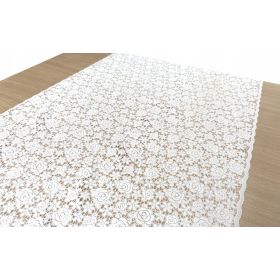 OBRUS BIEŻNIK PVC biały plamoodporny na wymiar Koronka Ażur BIAŁE RÓŻYCZKI