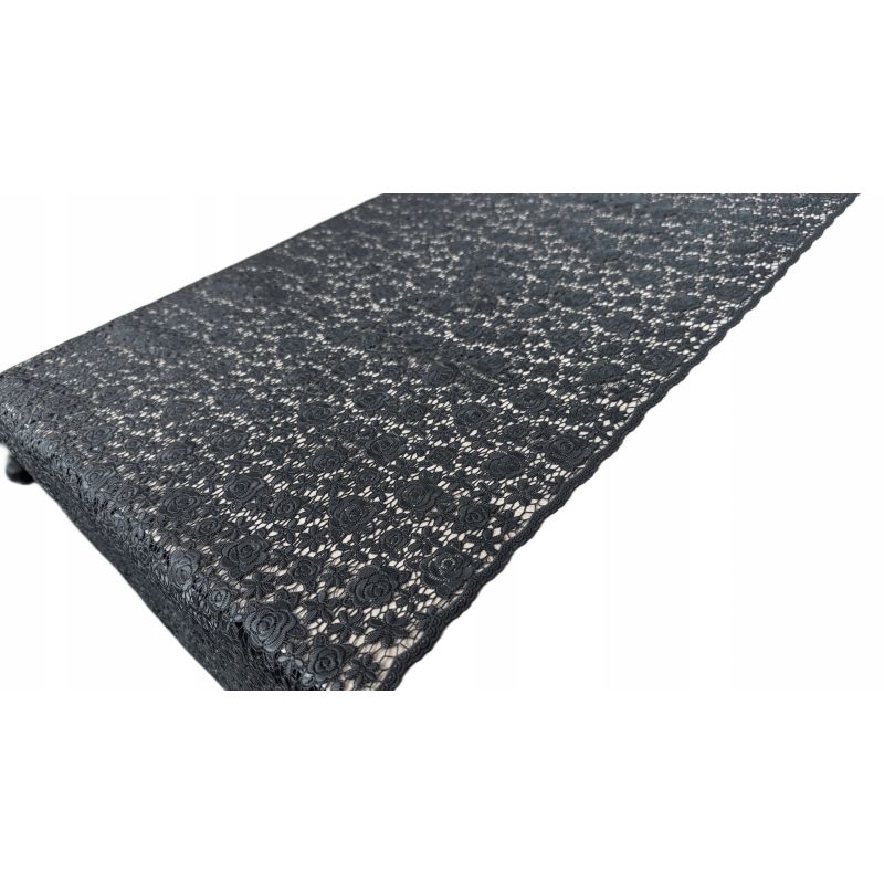 OBRUS BIEŻNIK PVC CZARNY plamoodporny na wymiar KORONKOWY RÓŻYCZKI