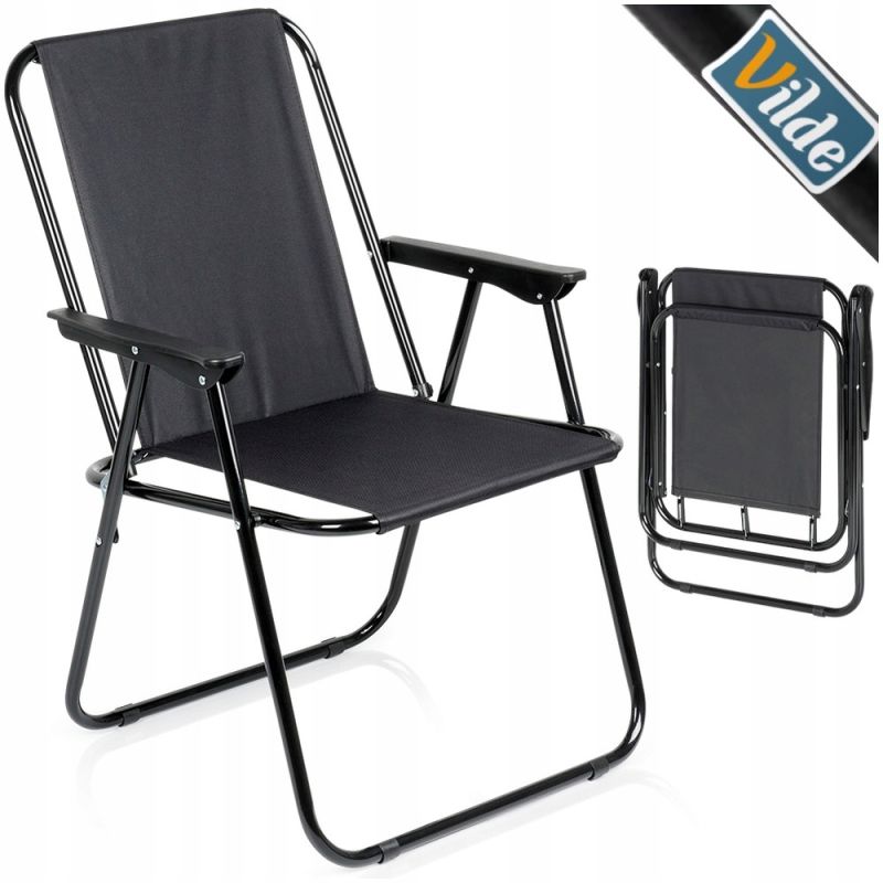 Krzesło turystyczne wędkarskie składane czarne na plażę balkon ryby 120kg