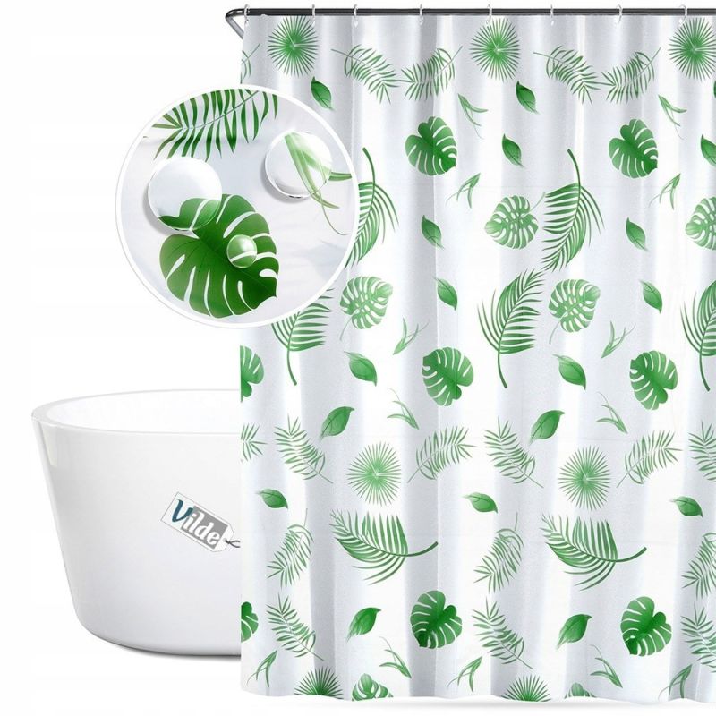 Zasłona łazienkowa prysznicowa winylowa wodoodporna 180x180 cm BIAŁA LIŚCIE