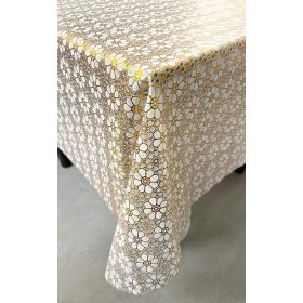 CERATA KORONKOWA KORONKA BIAŁO ZŁOTA W KWIATKI OBRUS NA WYBRANY WYMIAR