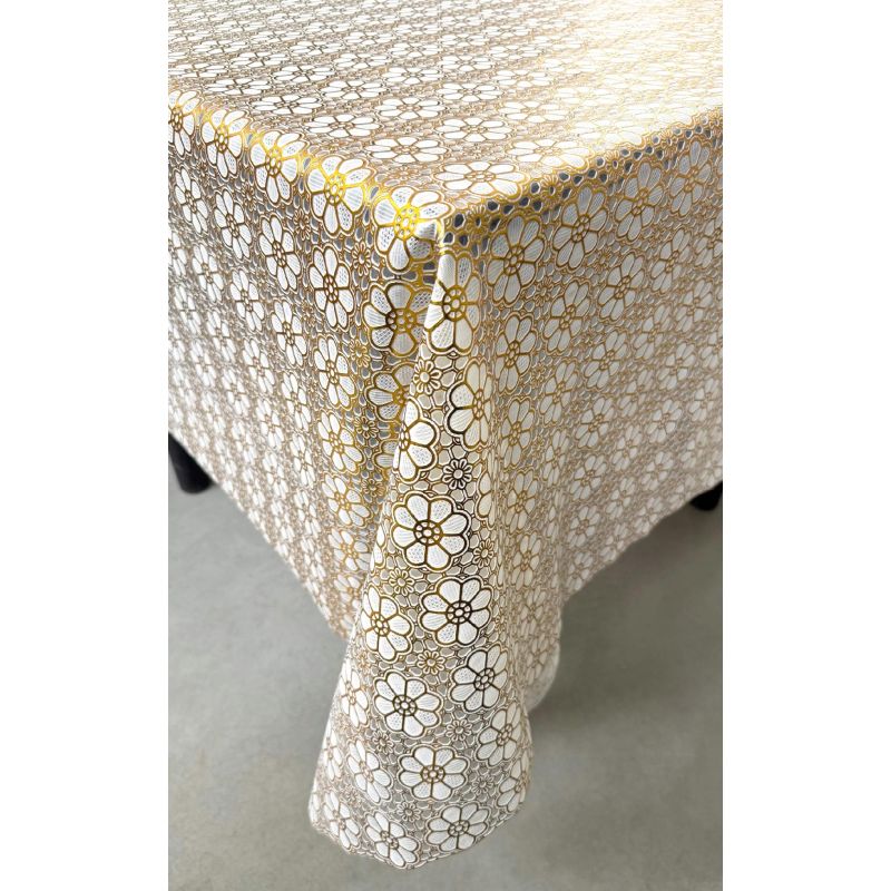 CERATA KORONKOWA KORONKA BIAŁO ZŁOTA W KWIATKI OBRUS NA WYBRANY WYMIAR