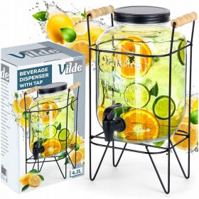 Słój do napojów z kranikiem i stojakiem czarnym 4,2 l dzbanek do lemoniady