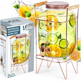 Słój do napojów z kranikiem i złotym stojakiem 4,2 l dzbanek do lemoniady