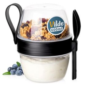 Pojemnik kubek na jogurt z łyżeczką widelcem lunchbox 600 ml