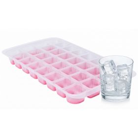 Forma do 32 kostek lodu z silikonowym elastycznym dnem 32,5x18 cm różowa