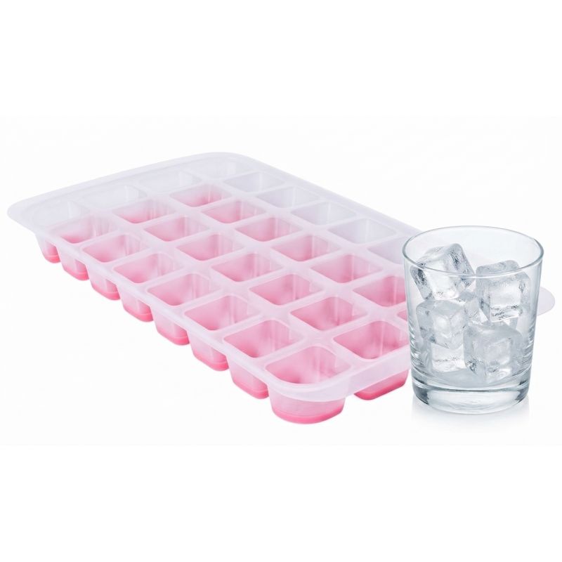 Forma do 32 kostek lodu z silikonowym elastycznym dnem 32,5x18 cm różowa