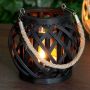 Czarny lampion bambusowy z wkładem szklanym latarnia bambusowa 14cm
