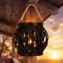 Czarny lampion bambusowy z wkładem szklanym latarnia bambusowa 14cm