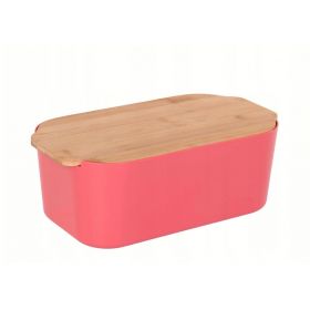 Różowy koralowy chlebak plastikowy z bambusową pokrywką Excellent Houseware