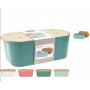 Różowy koralowy chlebak plastikowy z bambusową pokrywką Excellent Houseware