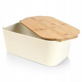 Kremowy ecru chlebak plastikowy z bambusową pokrywką Excellent Houseware