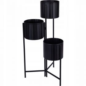 Nowoczesny Kwietnik Stojak Metalowy Czarny 3 poziomowy 68/39/29cm