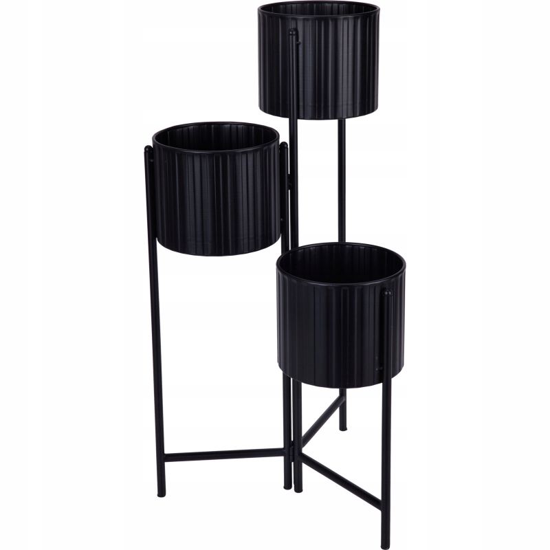 Nowoczesny Kwietnik Stojak Metalowy Czarny 3 poziomowy 68/39/29cm