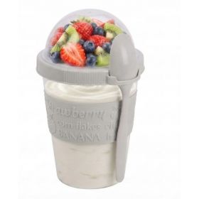 Pojemnik na jogurt musli sałatkę z łyżeczką 600ml silikonowy uchwyt Szary