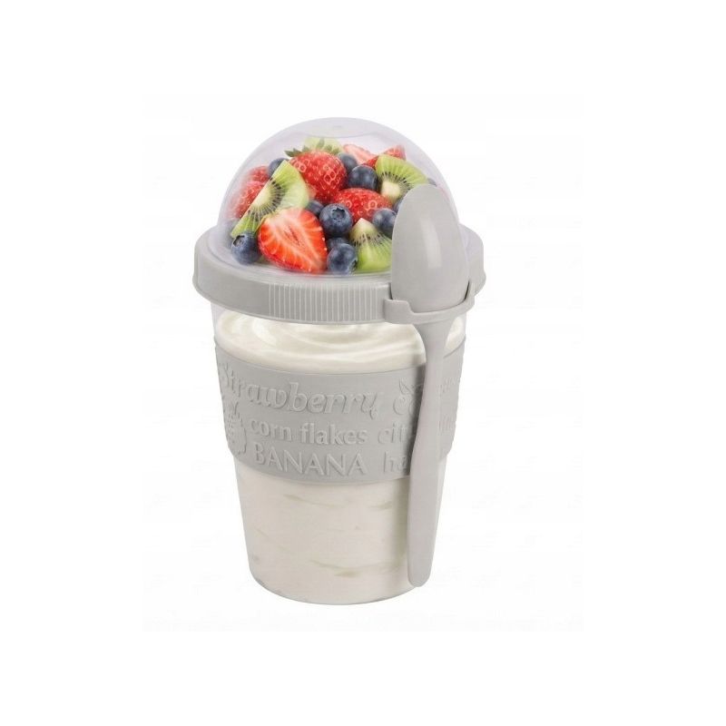 Pojemnik na jogurt musli sałatkę z łyżeczką 600ml silikonowy uchwyt Szary