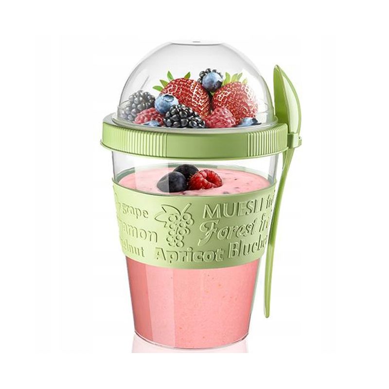 Pojemnik na jogurt musli sałatkę z łyżeczką 600ml silikonowy uchwyt Miętowy