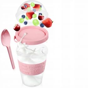 Pojemnik na jogurt musli sałatkę z łyżeczką 600ml silikonowy uchwyt Różowy