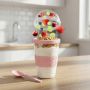 Pojemnik na jogurt musli sałatkę z łyżeczką 600ml silikonowy uchwyt Różowy