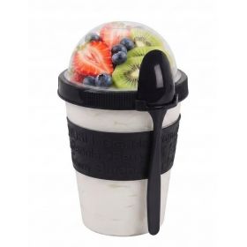 Pojemnik na jogurt musli sałatkę z łyżeczką 600ml silikonowy uchwyt Czarny